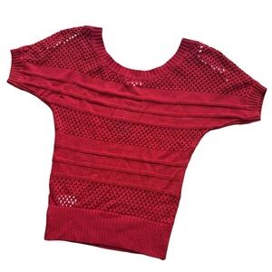 Guess Red Hot Knit Sweater Norah Open Stitch Short Sleeve Boat neck XS NWT